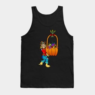 Scarecrow with Pumpkin Harvest Basket Tank Top